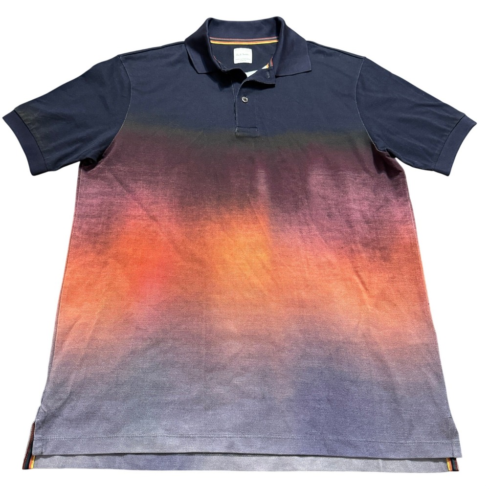Paul Smith Gradient Polo Shirt Mens Medium Short Sleeve Rainbow Rib Knit Preppy